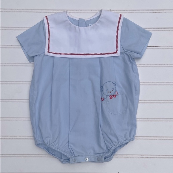 LULI & ME THE BEST DRESSED CHILD EUC Boys Classic Embroidered Teddy Bear Bubble - Picture 1 of 2